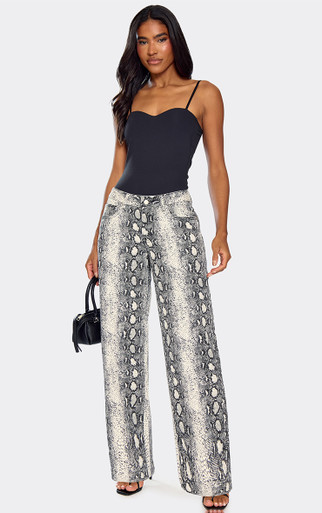 Low Rise Wide Leg Jeans In Grey Snake Print Denim | EGO US | EGO