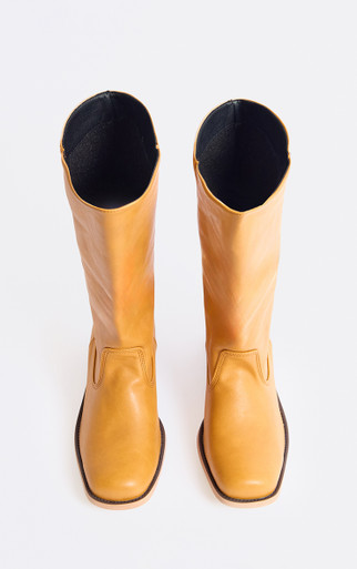 Favour Long Boot In Mustard Yellow Faux Leather | EGO UK | EGO