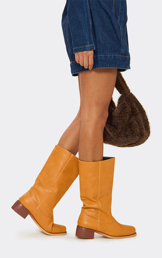 Favour Long Boot In Mustard Yellow Faux Leather | EGO US | EGO