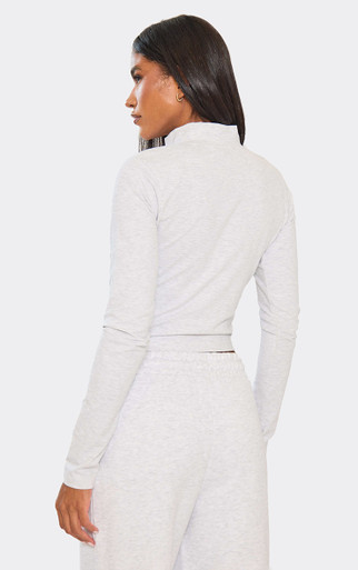 Long Sleeve Double Zip Fitted Top In Light Grey Marl | EGO US | EGO