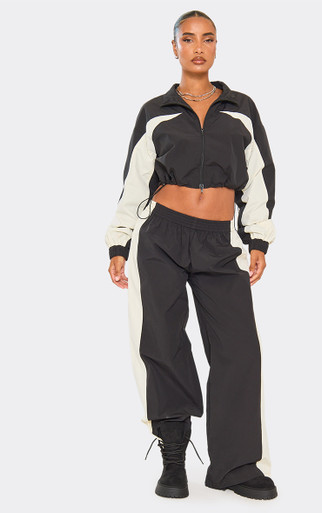 Low Rise Contrast Panel Detail Track Pants In Black | EGO US | EGO