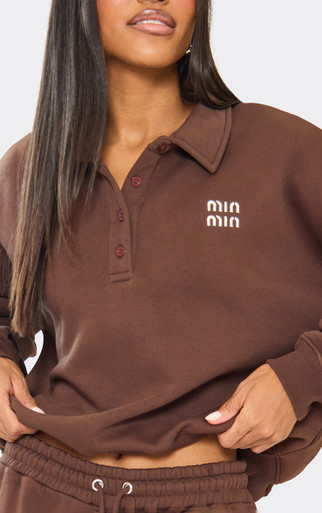 Long Sleeve Min Min Embroidered Graphic Polo Sweatshirt In