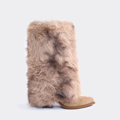  Faux Fur Soft Mid-Calf Winter Boots in Taupe 10 South Beach Faux Fur Lace Up Ankle Boots in Cream | ASOS main image 3