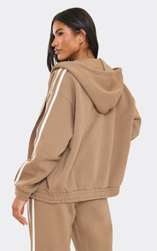 Oversized Contrast Stripe Side Essential Graphic Hoodie In Mocha