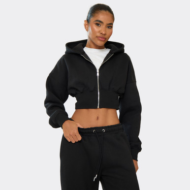 Zip Through Cropped Hoodie In Black | EGO UK | EGO
