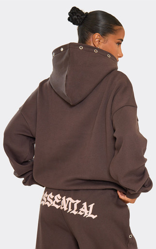 Eyelet Detail Graphic Hoodie In Chocolate | EGO EU | EGO