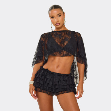 Low Rise Frilly Hot Pant Shorts In Black Lace | EGO US | EGO
