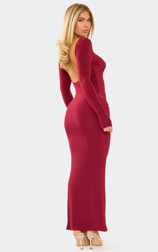 natural makeup for burgundy dress Sweetheart-Neck Maxi Dress in Wine - XXS