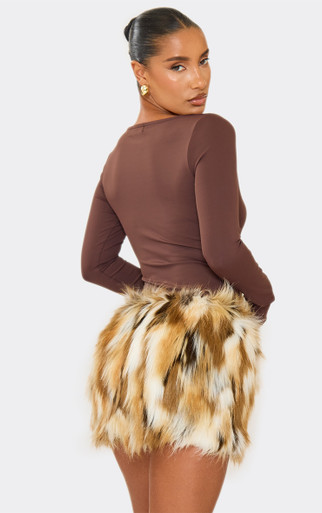 Mid Rise Mini Skirt In Brown Faux Fur | EGO EU | EGO