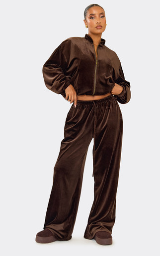 パンツ Velour mini pants brown M Mid Rise Wide Leg Joggers In Chocolate Brown Velour | EGO US | EGO