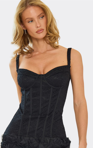 slim fit dress slacks Floral Lace Corset Tulle Fit and Flare Mini Dress