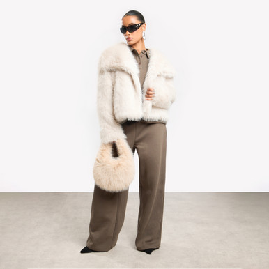 Oversized Collar Cropped Detail Jacket In Mink Faux Fur | EGO EU | EGO