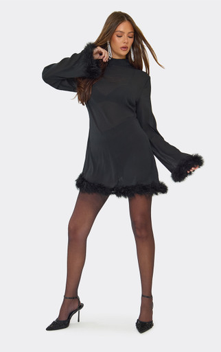 chinese dress ladies Monika Dimova Bella Silk Feather-trimmed Mini Dress main image 0