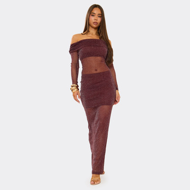 brown satin dress maxi Lizza Brown