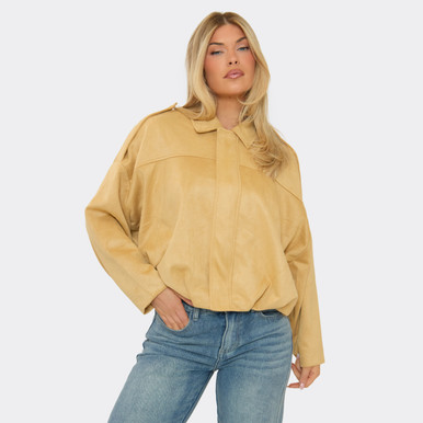 Long Sleeved Zip Front Collared Detail Bomber Jacket In Mustard