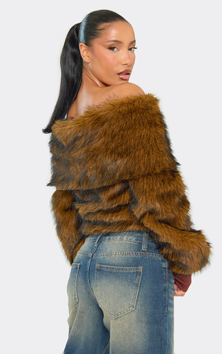 Off The Shoulder Top In Brown Faux Fur | EGO US | EGO