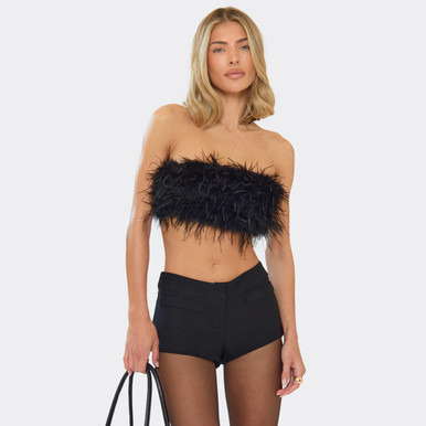 Bandeu Crop Top In Black Feather | EGO US | EGO