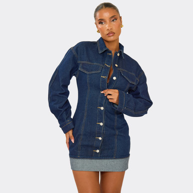slim fit dress slacks MICHELLE DENIM MINI DRESS  AKIRA