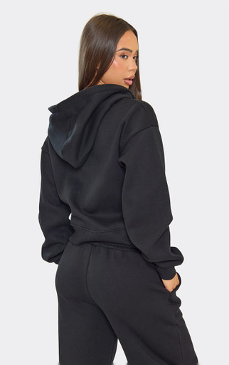 Boxy Double Zip Up Hoodie In Black | EGO US | EGO