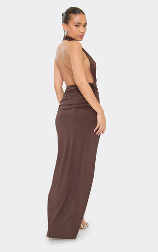 brown ruched side dress Brown Smudge Print Strappy Ruched Side Midi Dress – AX Paris main image 0