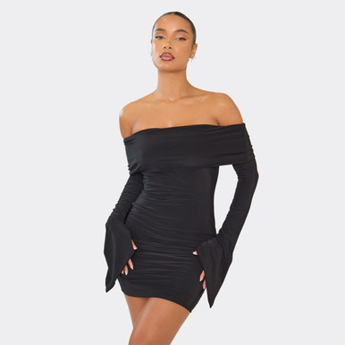 naughty lada black mini dress Long Sleeve Snatched One Shoulder, Scarlett Mini Dress Set in Black, Size XS, For GNO/Date Night