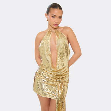 parthenope gold dress Adrianna Papell Women's Foil Leaf Draped Gown main image 0