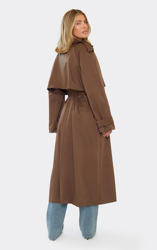 Tie Waist Maxi Trench Coat In Chocolate Brown | EGO US | EGO