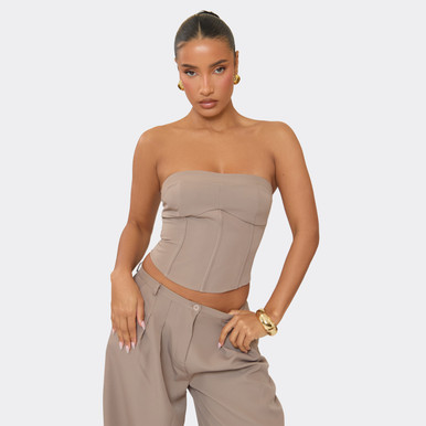 Bandeau Seam Front Detail Corset Top In Taupe | EGO UK | EGO