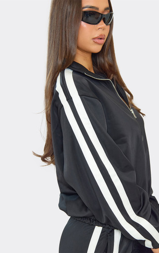 Long Sleeve Contrast Side Stripe Track Jacket In Black | EGO US | EGO