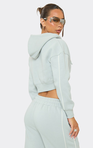 Graphic Detail Cropped Zip Up Jacket In Light Grey Marl | EGO CA | EGO