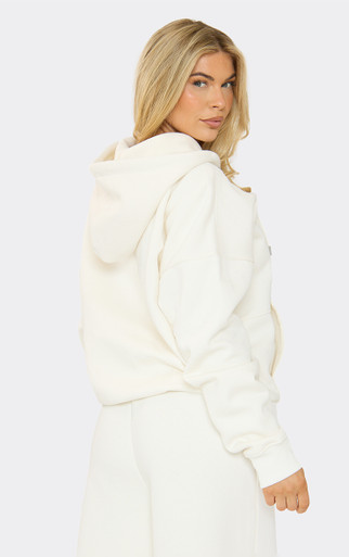 Oversized Seam Detail Zip Up Hoodie In Cream | EGO US | EGO
