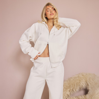 Oversized Seam Detail Zip Up Hoodie In Cream | EGO US | EGO