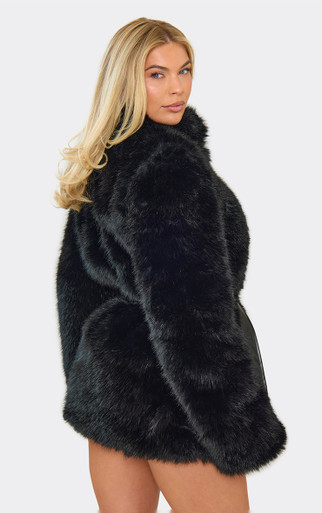 High Neck Tie Waist Coat In Black Faux Fur | EGO US | EGO High Neck Tie Waist Coat In Black Faux Fur | EGO US | EGO