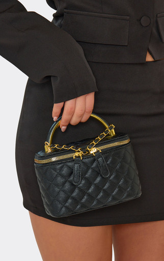 Julez Zip Detail Vanity Bag In Black Quilted Faux Leather | EGO UK