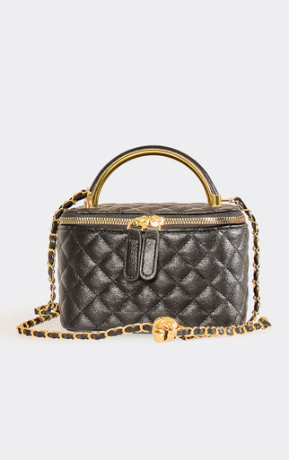 Julez Zip Detail Vanity Bag In Black Quilted Faux Leather | EGO EU