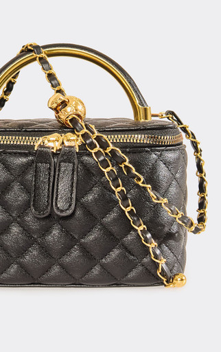Julez Zip Detail Vanity Bag In Black Quilted Faux Leather | EGO UK
