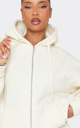 Oversized Zip Up Hoodie In Cream | EGO US | EGO