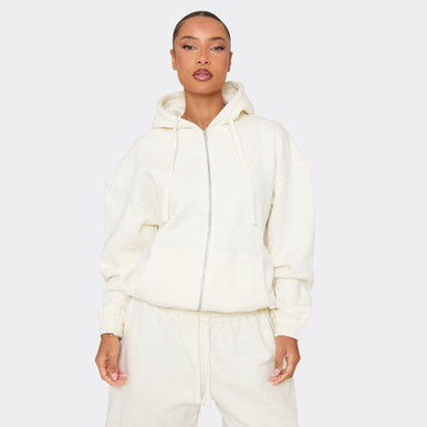 Oversized Zip Up Hoodie In Cream | EGO US | EGO