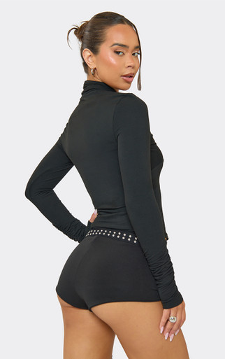 High Neck Wrap Detail Top In Black | EGO US | EGO