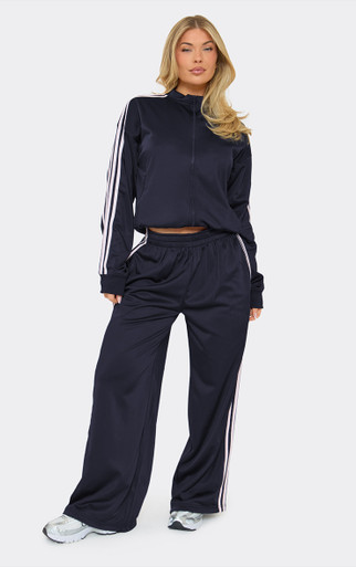 Side Stripe Zip Up Track Jacket In Navy Blue | EGO US | EGO