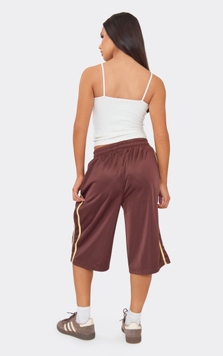 Drawstring Waist Tricot Side Stripe Jorts In Chocolate Brown | EGO