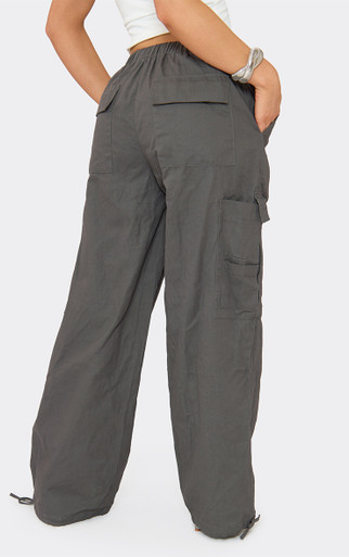 Mid Rise Utility Wide Leg Cargo Trousers In Charcoal Grey | EGO US