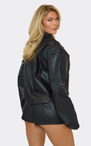 Zip Up Boxy Jacket In Black Textured Faux Leather | EGO UK | EGO
