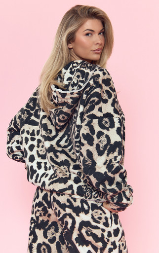 Zip Up Oversized Hoodie In Brown Leopard Print | EGO US | EGO
