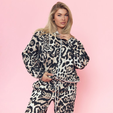 Zip Up Oversized Hoodie In Brown Leopard Print | EGO US | EGO