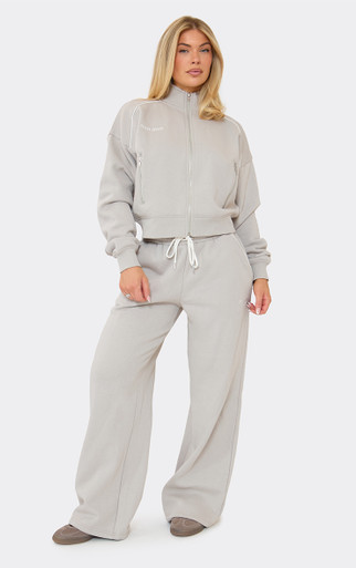 Contrast Piping 'Min Min' Embroidered Graphic Zip Up Sweatshirt In