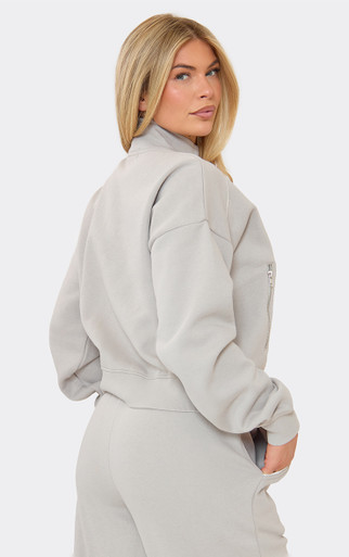Contrast Piping 'Min Min' Embroidered Graphic Zip Up Sweatshirt In