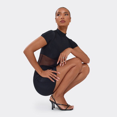 Zaynah Strappy Square Toe Slingback Heel In Black Faux Leather