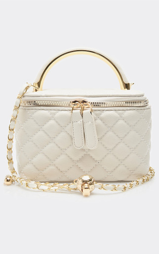 Julez Zip Detail Vanity Bag In White Quilted Faux Leather | EGO US