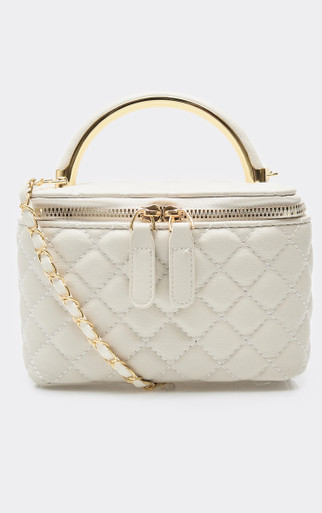 Julez Zip Detail Vanity Bag In White Quilted Faux Leather | EGO US